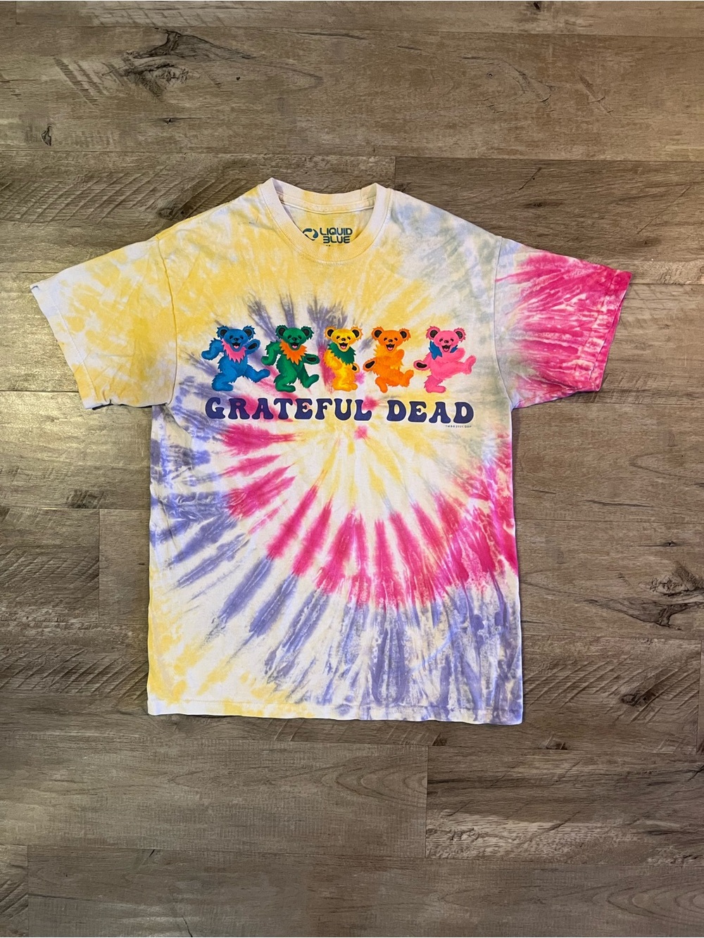Liquid Blue Grateful Dead Tie Dye Rainbow Dancing Teddy Bears Shirt Mens Medium